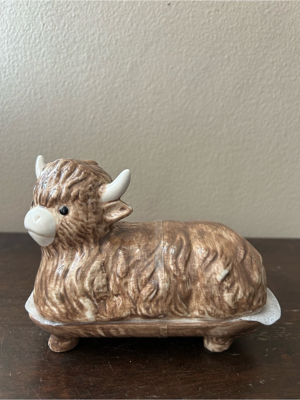 New Highland Cow Ceramic Butter Dish Cottage Farmhouse Decor